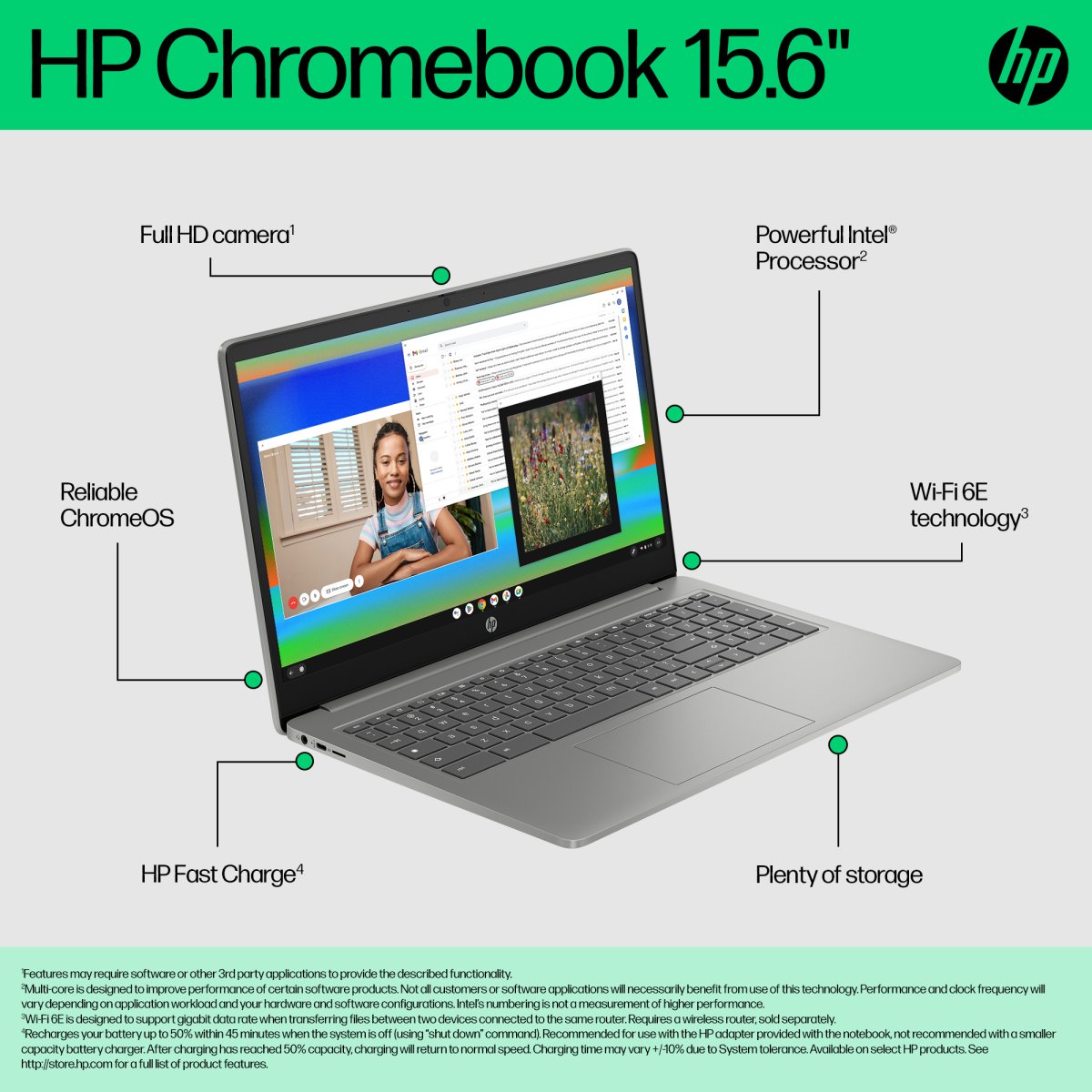 HP Chromebook 15a-nb0003na Intel® Core™ i3 i3-N305 39.6 cm (15.6") Full HD 8 GB LPDDR5-SDRAM 128 GB Flash Wi-Fi 6 (802.11ax) ChromeOS Silver - Image 10