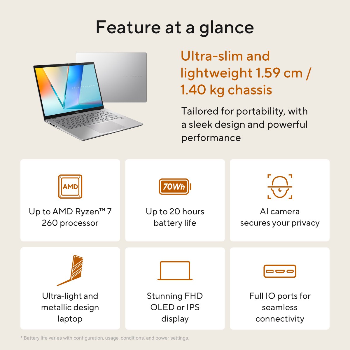 ASUS Vivobook S14 M3407HA-LY008W AMD Ryzen™ 5 220 Laptop 35.6 cm (14") WUXGA 16 GB DDR5-SDRAM 512 GB SSD Wi-Fi 6 (802.11ax) Windows 11 Home Silver - Image 23