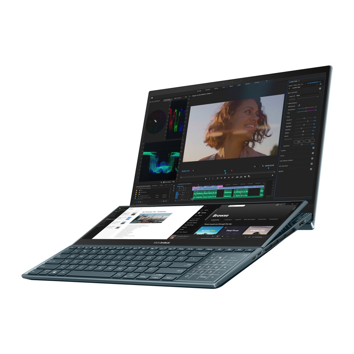 ASUS Zenbook Pro Duo 15 OLED UX582HS-H2010W Intel® Core™ i9 i9-11900H Laptop 39.6 cm (15.6") Touchscreen 4K Ultra HD 32 GB DDR4-SDRAM 1 TB SSD NVIDIA GeForce RTX 3080 Wi-Fi 6 (802.11ax) Windows 11 Home Blue
