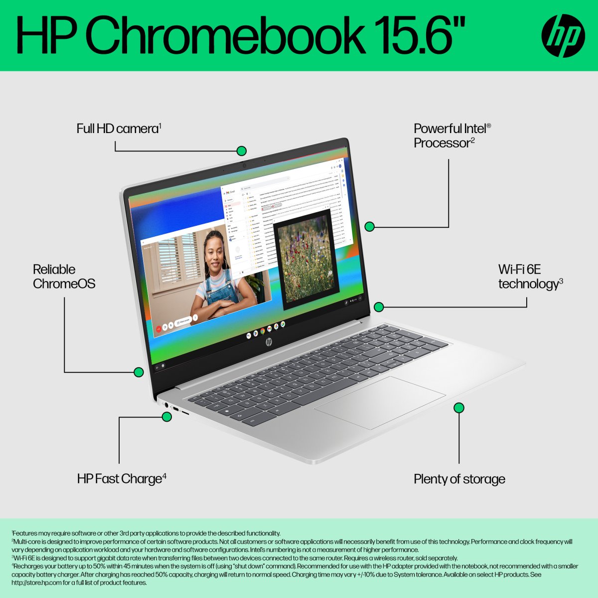 HP Chromebook 15a-nb0003na Intel® Core™ i3 i3-N305 39.6 cm (15.6") Full HD 8 GB LPDDR5-SDRAM 128 GB Flash Wi-Fi 6 (802.11ax) ChromeOS Silver - Image 11