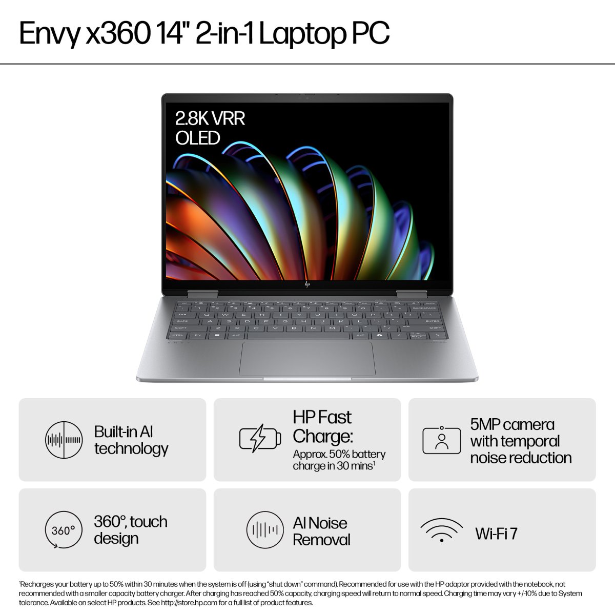 HP ENVY x360 14-fa0009na AMD Ryzen™ 5 8640HS Hybrid (2-in-1) 35.6 cm (14") Touchscreen 2K 16 GB LPDDR5-SDRAM 512 GB SSD Wi-Fi 6E (802.11ax) Windows 11 Home AI PC Silver - Image 5