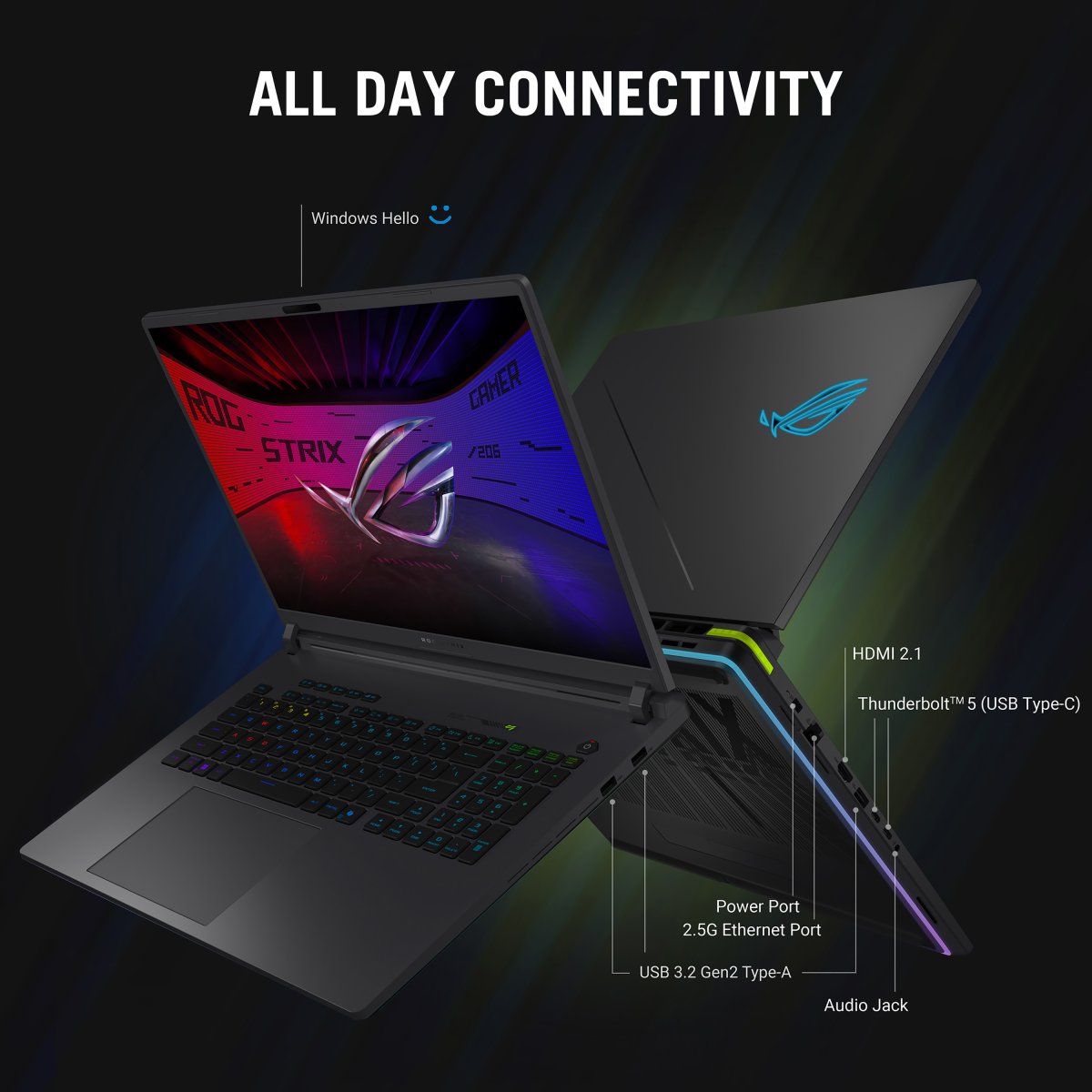 ASUS ROG Strix G18 G815LP-S9005W Intel Core Ultra 9 275HX Laptop 45.7 cm (18") WQXGA 32 GB DDR5-SDRAM 1 TB SSD NVIDIA GeForce RTX 5070 Wi-Fi 7 (802.11be) Windows 11 Home Black, Grey - Image 14