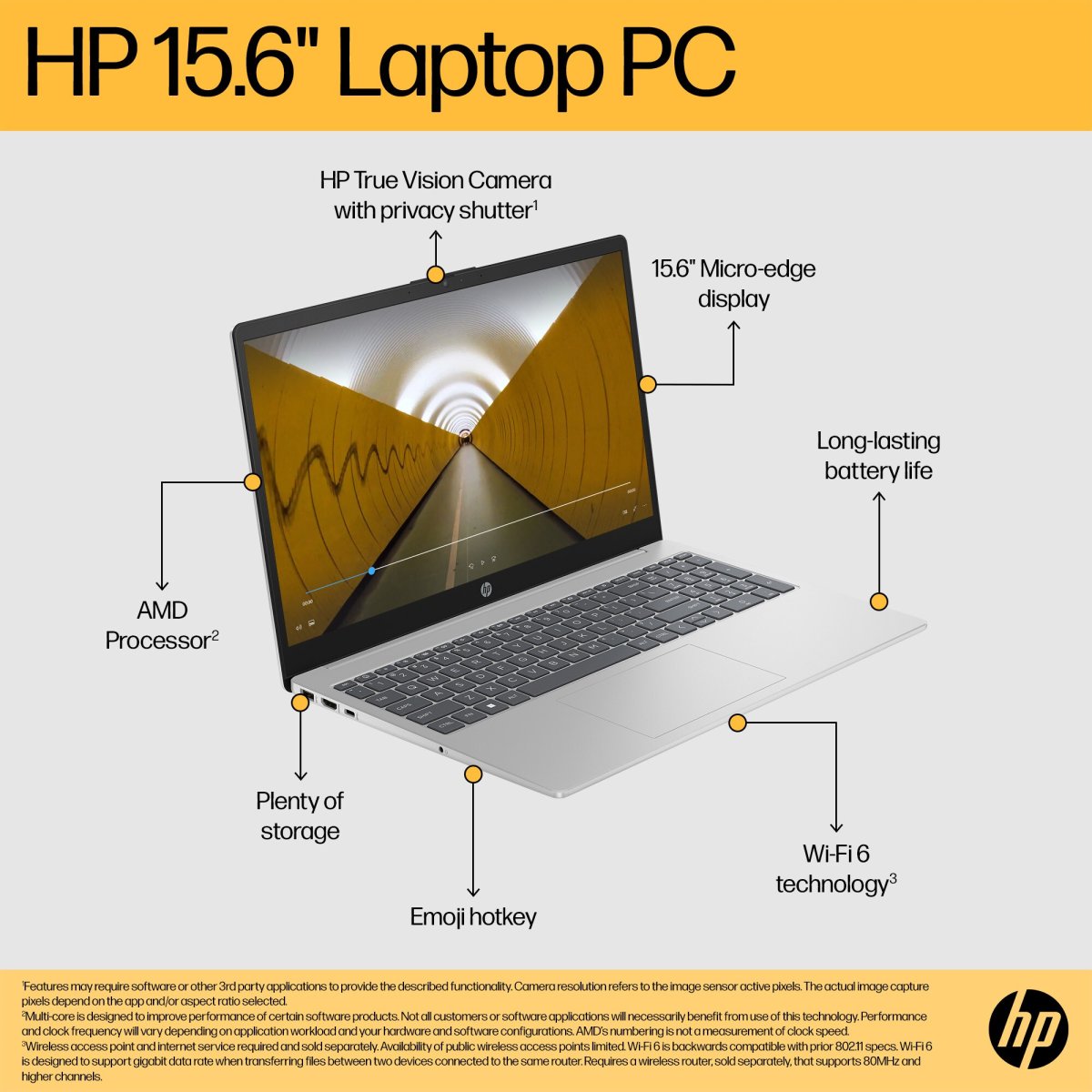 HP 15-fc0017na AMD Ryzen™ 5 7520U Laptop 39.6 cm (15.6") Full HD 8 GB LPDDR5-SDRAM 256 GB SSD Wi-Fi 6 (802.11ax) Windows 11 Home Black - Image 7