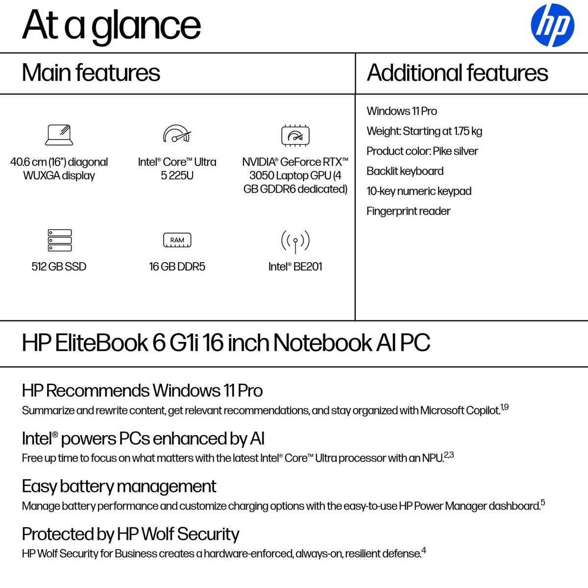 HP EliteBook 6 G1i Intel Core Ultra 5 225U Laptop 40.6 cm (16") WUXGA 16 GB DDR5-SDRAM 512 GB SSD Wi-Fi 7 (802.11be) Windows 11 Pro AI PC Silver - Image 4