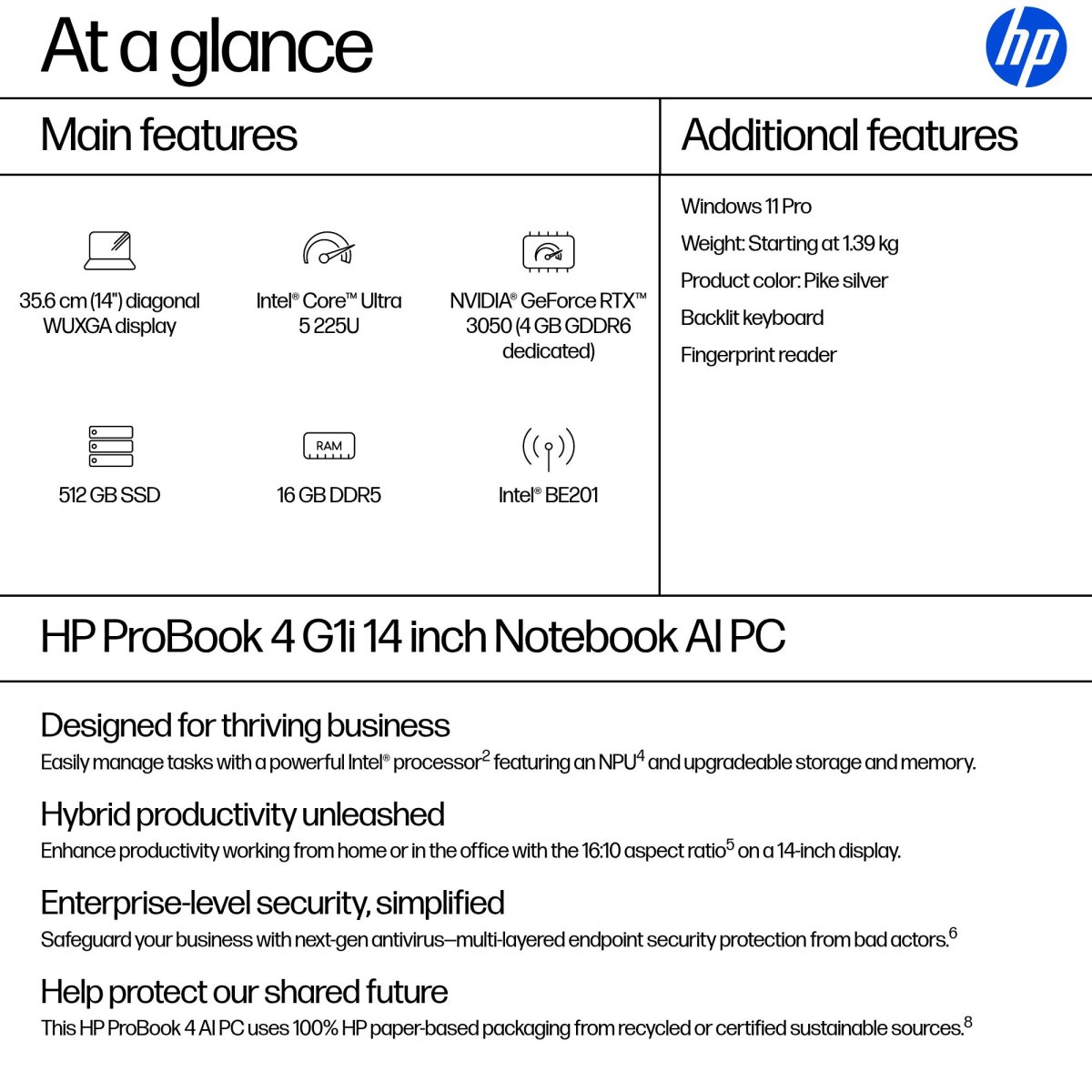 HP ProBook 4 G1i AI PC Intel Core Ultra 5 225U Laptop 35.6 cm (14") WUXGA 16 GB DDR5-SDRAM 512 GB SSD Wi-Fi 7 (802.11be) Windows 11 Pro Silver - Image 3
