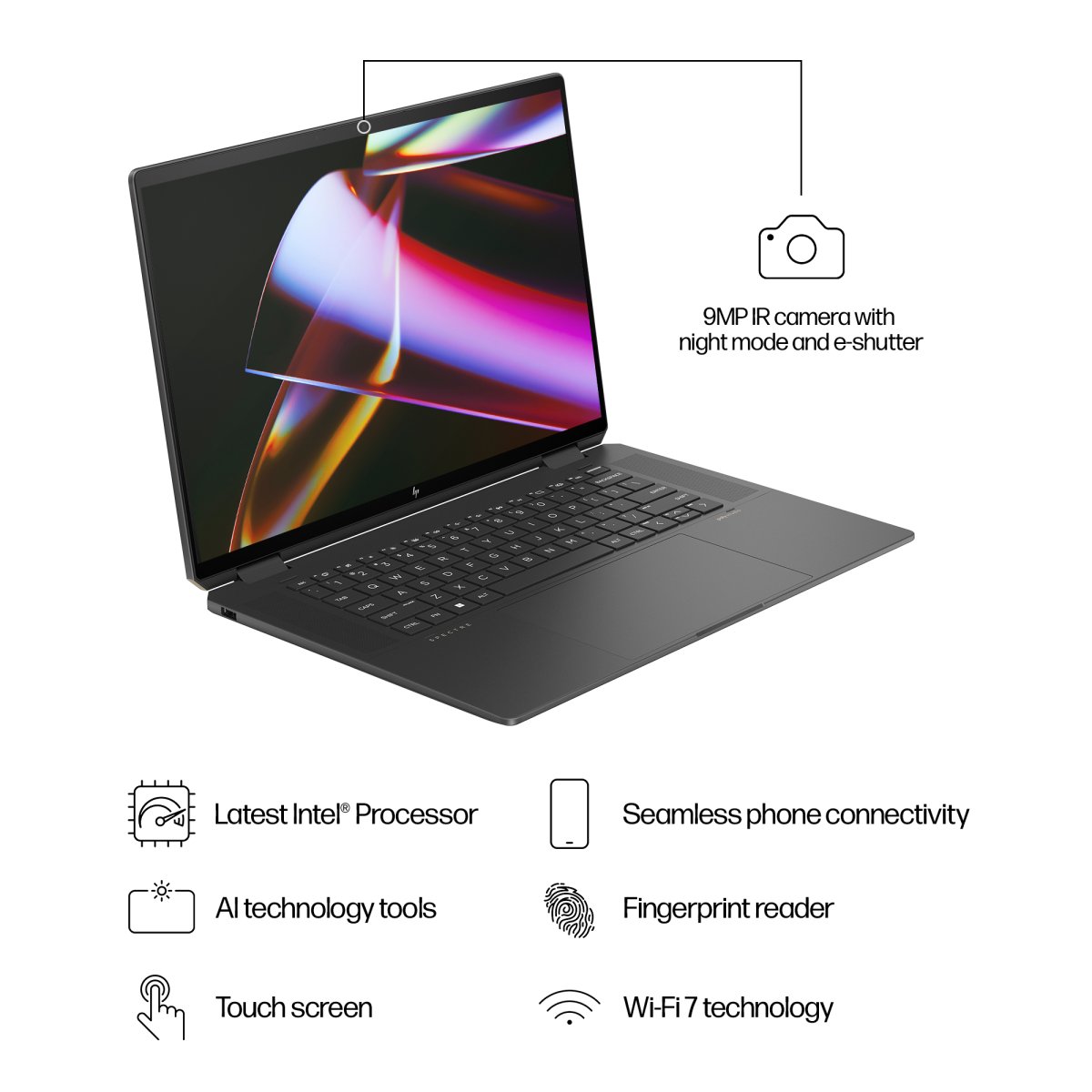 HP Spectre x360 16-aa0001na Intel Core Ultra 7 155H Hybrid (2-in-1) 40.6 cm (16") Touchscreen 3K 16 GB LPDDR5x-SDRAM 1 TB SSD NVIDIA GeForce RTX 4050 Wi-Fi 7 (802.11be) Windows 11 Home AI PC Black - Image 12