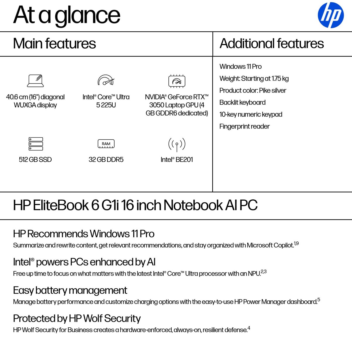 HP EliteBook 6 G1i AI Intel Core Ultra 5 225U Laptop 40.6 cm (16") WUXGA 32 GB DDR5-SDRAM 512 GB SSD Wi-Fi 7 (802.11be) Windows 11 Pro AI PC Silver - Image 4