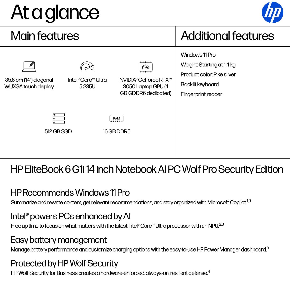 HP EliteBook 6 G1i 14 inch Notebook AI PC Wolf Pro Security Edition Intel Core Ultra 5 235U Laptop 35.6 cm (14") Touchscreen WUXGA 16 GB DDR5-SDRAM 512 GB SSD Windows 11 Pro Silver - Image 4