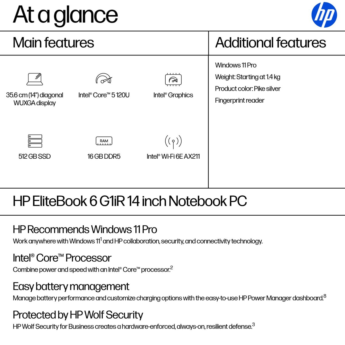 HP EliteBook 6 G1iR Intel Core 5 120U Laptop 35.6 cm (14") WUXGA 16 GB DDR5-SDRAM 512 GB SSD Wi-Fi 6E (802.11ax) Windows 11 Pro Silver - Image 4