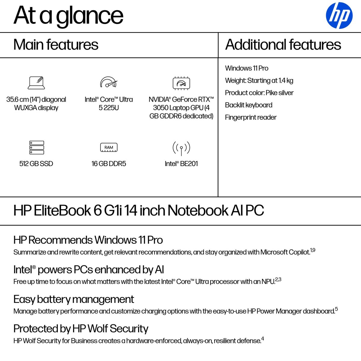 HP EliteBook 6 G1i AI PC Intel Core Ultra 5 225U Laptop 35.6 cm (14") WUXGA 16 GB DDR5-SDRAM 512 GB SSD Wi-Fi 7 (802.11be) Windows 11 Pro Silver - Image 4