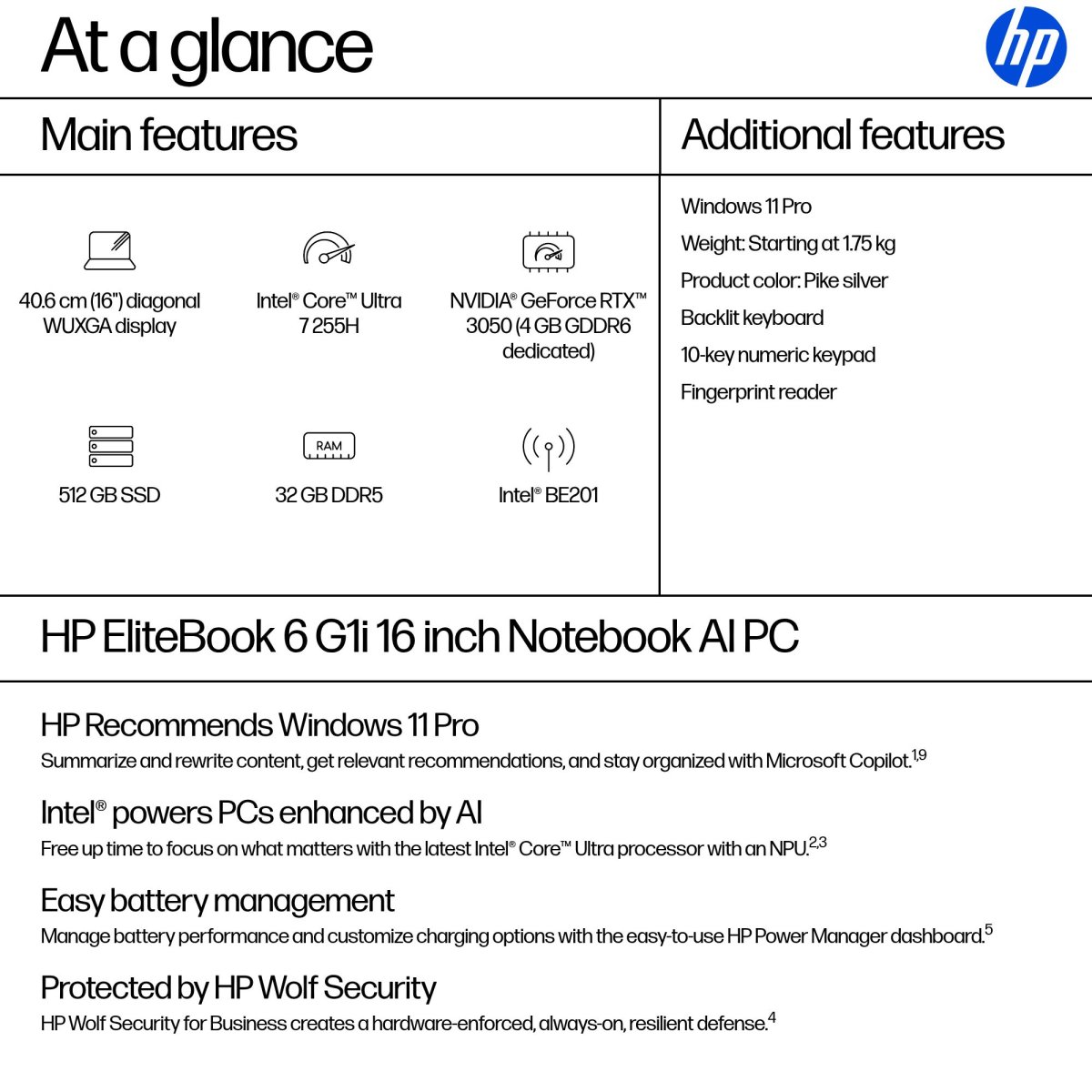 HP EliteBook 6 G1i AI Intel Core Ultra 7 255H Laptop 40.6 cm (16") WUXGA 32 GB DDR5-SDRAM 512 GB SSD NVIDIA GeForce RTX 3050 Wi-Fi 7 (802.11be) Windows 11 Pro AI PC Silver - Image 4