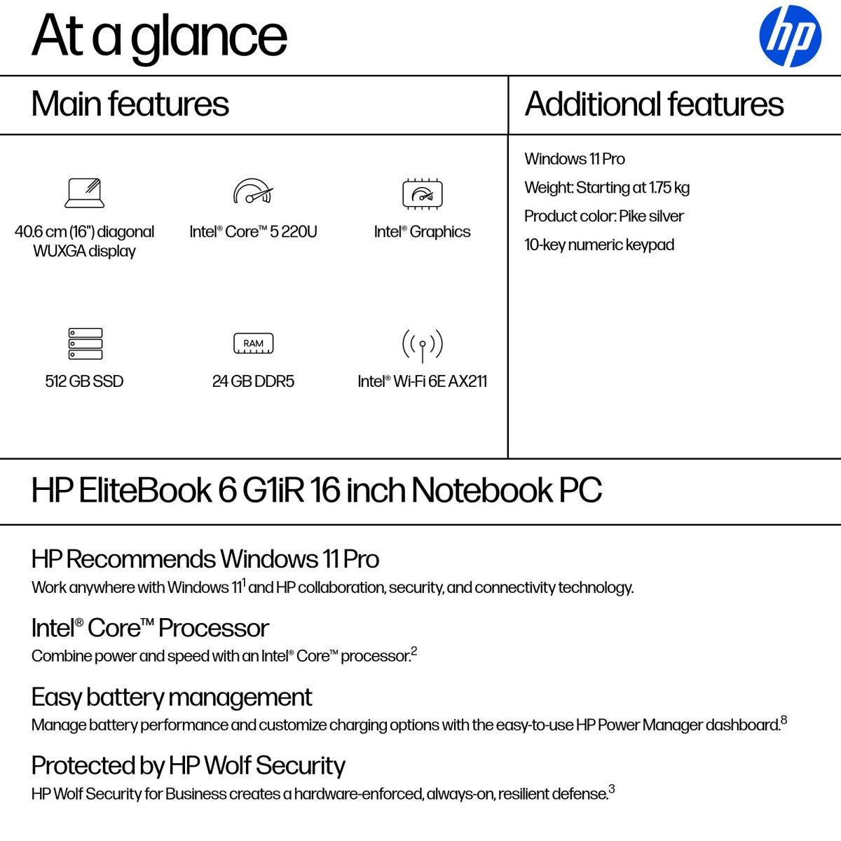 HP EliteBook 6 G1iR Intel Core 5 220U Laptop 40.6 cm (16") WUXGA 24 GB DDR5-SDRAM 512 GB SSD Wi-Fi 6E (802.11ax) Windows 11 Pro Silver - Image 3