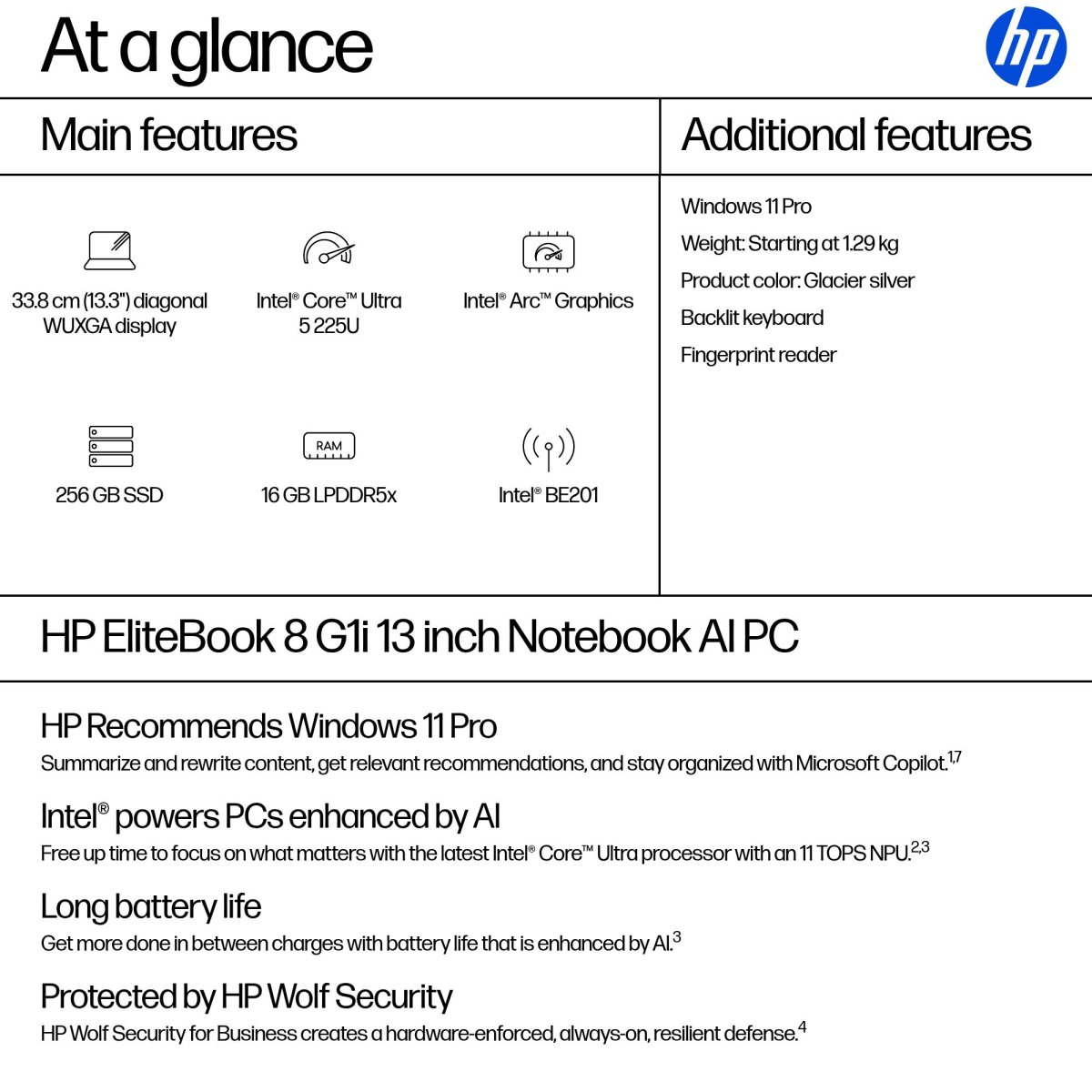 HP EliteBook 8 G1i Intel Core Ultra 5 225U Laptop 33.8 cm (13.3") WUXGA 16 GB LPDDR5x-SDRAM 256 GB SSD Wi-Fi 7 (802.11be) Windows 11 Pro AI PC Silver - Image 4
