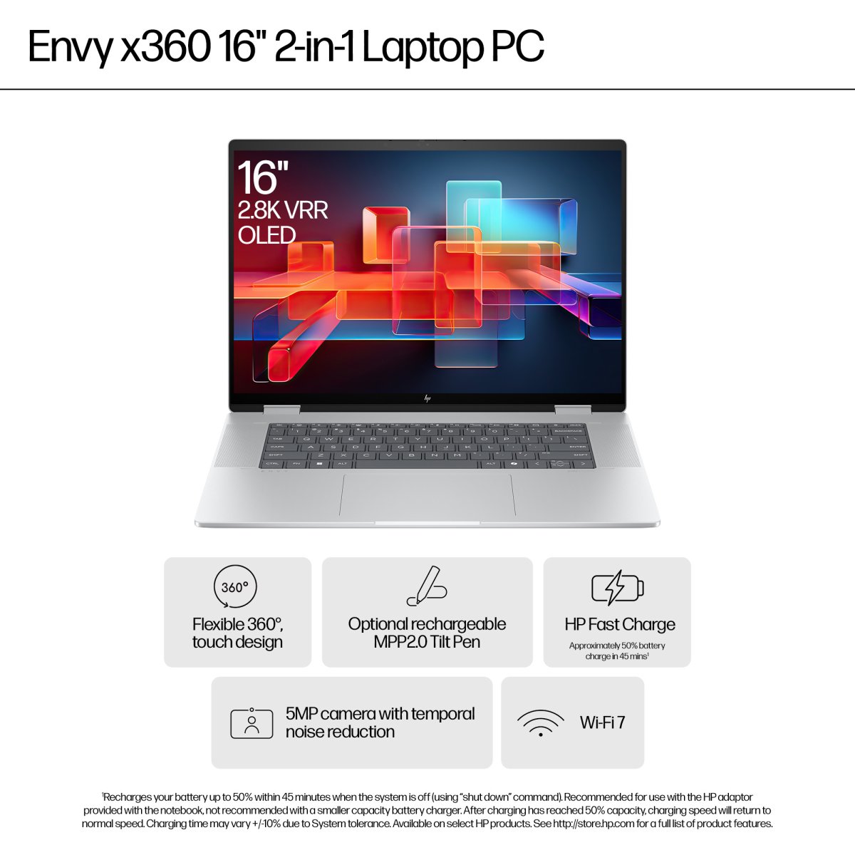 HP ENVY x360 16-ad0005na AMD Ryzen™ 5 8640HS Hybrid (2-in-1) 40.6 cm (16") Touchscreen 2K 8 GB LPDDR5-SDRAM 512 GB SSD Wi-Fi 6E (802.11ax) Windows 11 Home AI PC Silver - Image 5
