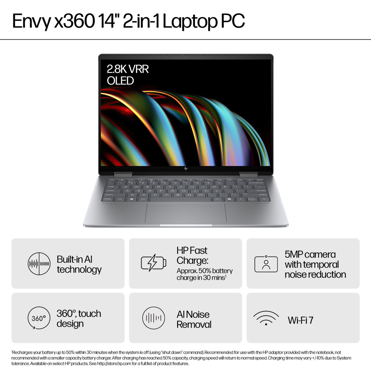 HP ENVY x360 14-fc0005na Intel Core Ultra 5 125U Hybrid (2-in-1) 35.6 cm (14") Touchscreen 3K 16 GB LPDDR5-SDRAM 512 GB SSD Wi-Fi 6E (802.11ax) Windows 11 Home AI PC Silver - Image 4