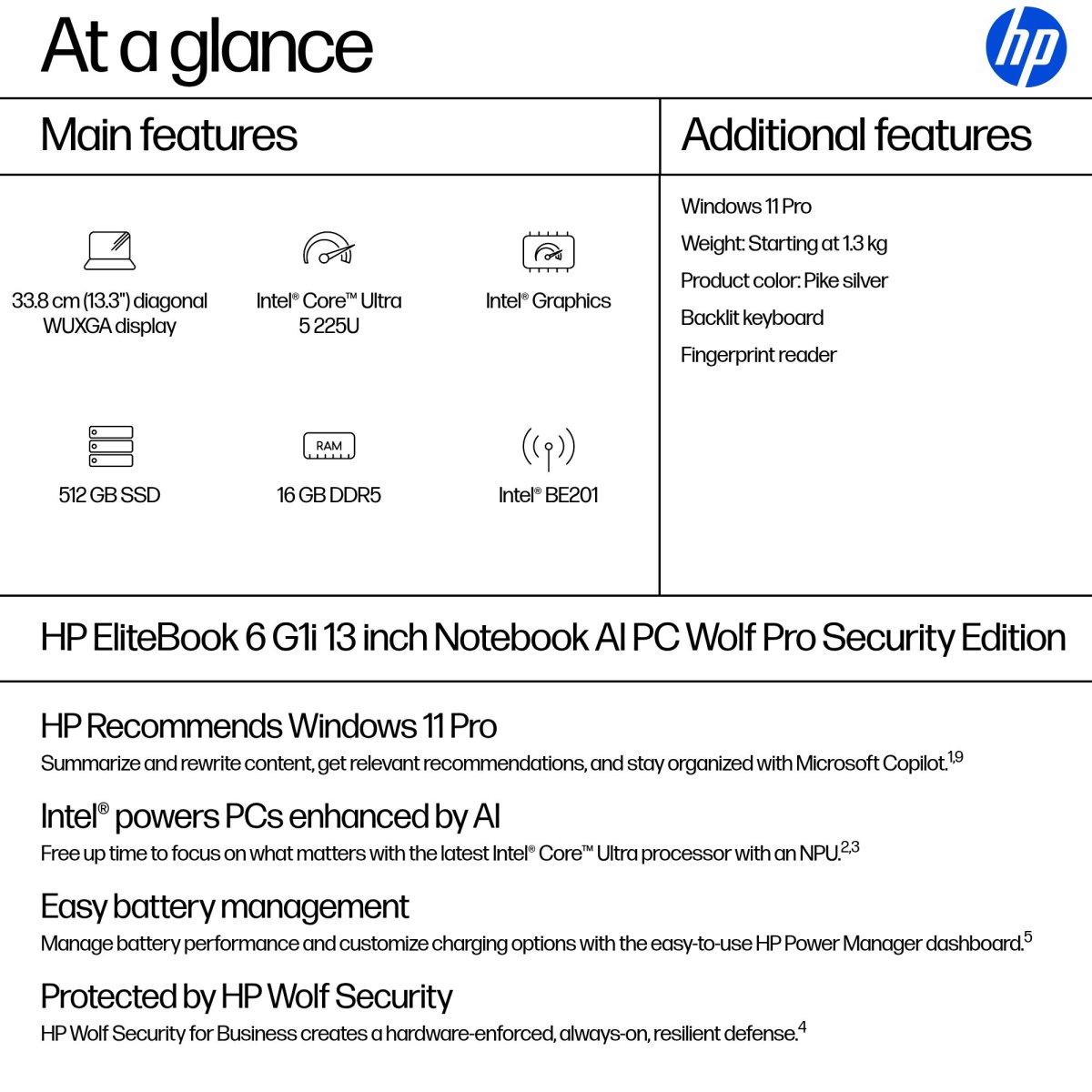 HP EliteBook 6 G1i 13 inch Notebook AI PC Wolf Pro Security Edition Intel Core Ultra 5 225U Laptop 33.8 cm (13.3") Touchscreen WUXGA 16 GB DDR5-SDRAM 512 GB SSD Wi-Fi 7 (802.11be) Windows 11 Pro Silver - Image 4