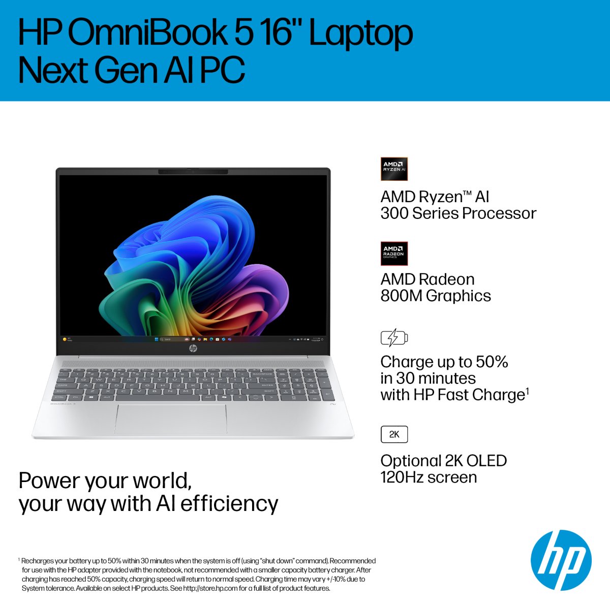 HP OmniBook 5 NGAI OmniBook 5 Next Gen AI 16-ag1007na Copilot+ PC AMD Ryzen™ AI 5 340 Laptop 40.6 cm (16") 2K 16 GB LPDDR5x-SDRAM 1 TB SSD Wi-Fi 6 (802.11ax) Windows 11 Home Silver - Image 4