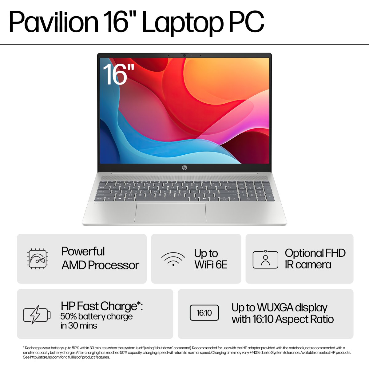 HP Pavilion 16-ag0006na AMD Ryzen™ 5 8540U Laptop 40.6 cm (16") Touchscreen 2K 8 GB LPDDR5-SDRAM 512 GB SSD Wi-Fi 6 (802.11ax) Windows 11 Home Silver - Image 4