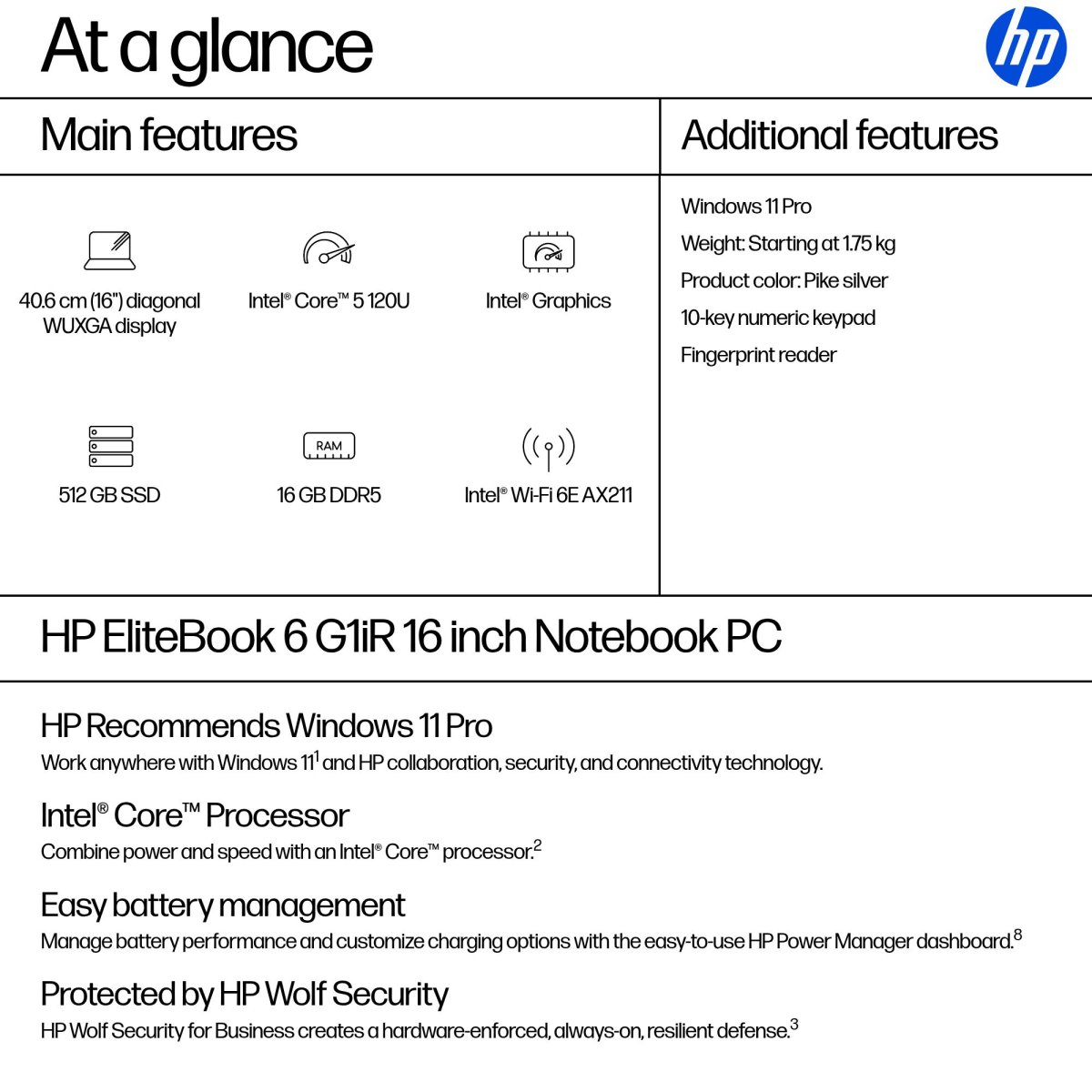 HP EliteBook 6 G1iR Intel Core 5 120U Laptop 40.6 cm (16") WUXGA 16 GB DDR5-SDRAM 512 GB SSD Wi-Fi 6E (802.11ax) Windows 11 Pro Silver - Image 3