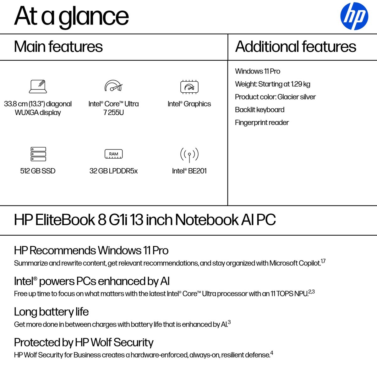 HP EliteBook 8 G1i Intel Core Ultra 7 255U Laptop 33.8 cm (13.3") WUXGA 32 GB LPDDR5x-SDRAM 512 GB SSD Wi-Fi 7 (802.11be) Windows 11 Pro AI PC Silver - Image 4