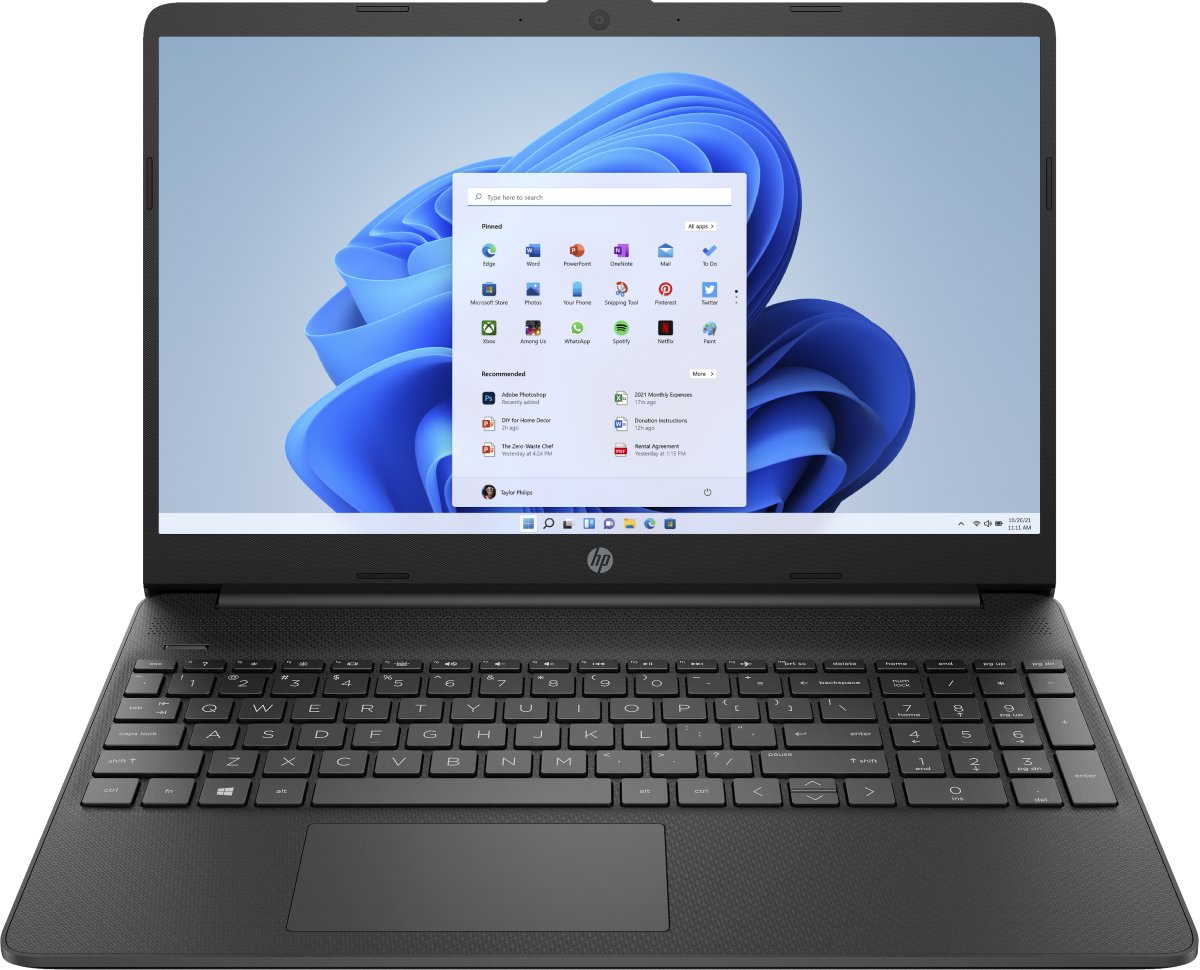 HP 15s-fq0004na Intel® Pentium® Silver N5030 Laptop 39.6 cm (15.6") Full HD 4 GB DDR4-SDRAM 128 GB SSD Wi-Fi 5 (802.11ac) Windows 11 Home in S mode Black