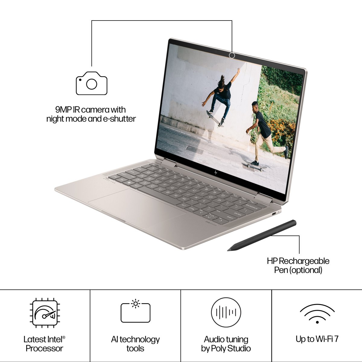 HP Spectre x360 14-eu0004na Intel Core Ultra 7 155H Hybrid (2-in-1) 35.6 cm (14") Touchscreen 3K 16 GB LPDDR5x-SDRAM 1 TB SSD Wi-Fi 7 (802.11be) Windows 11 Home AI PC Black - Image 5