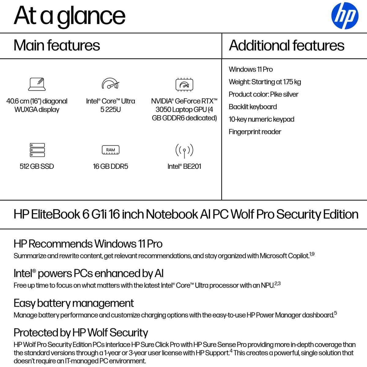 HP EliteBook 6 G1i Intel Core Ultra 5 225U Laptop 40.6 cm (16") WUXGA 16 GB DDR5-SDRAM 512 GB SSD Wi-Fi 7 (802.11be) Windows 11 Pro AI PC Silver - Image 4