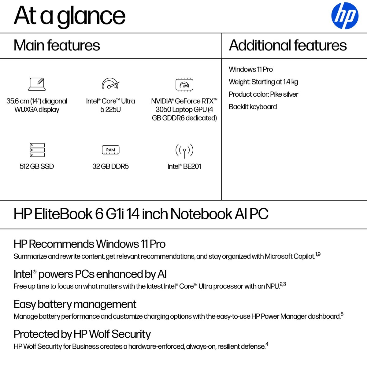 HP EliteBook 6 G1i AI Intel Core Ultra 5 225U Laptop 35.6 cm (14") WUXGA 32 GB DDR5-SDRAM 512 GB SSD Wi-Fi 7 (802.11be) Windows 11 Pro AI PC Silver - Image 4